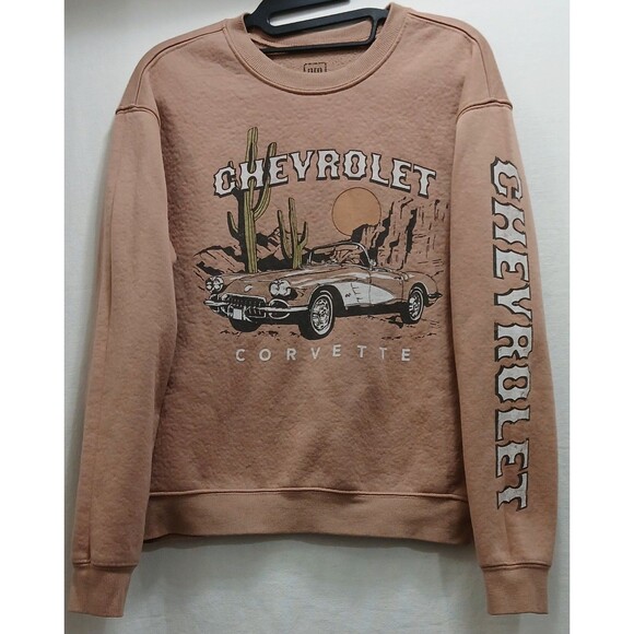 Official GM Corvette Pullover Sweatshirt Graphic Print Women's Medium Tan EUC - Picture 1 of 5